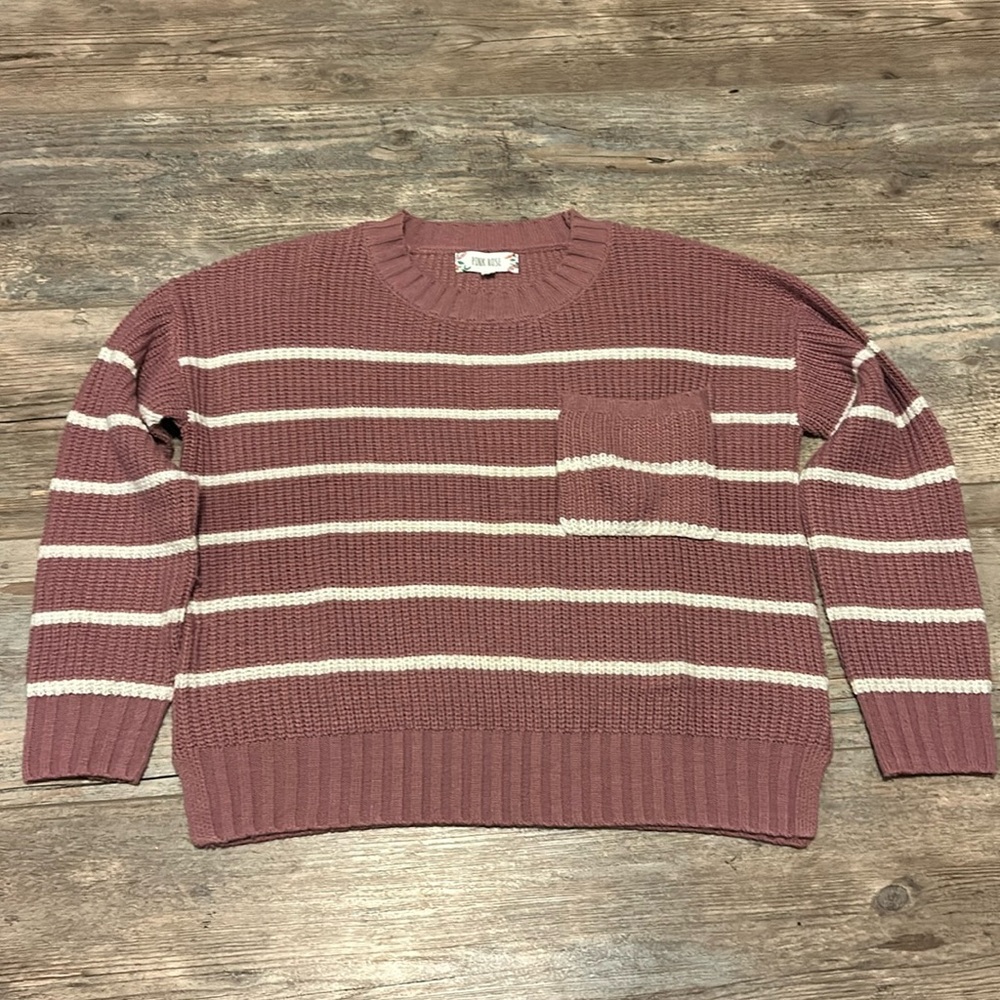 mauve pink and white striped sweater